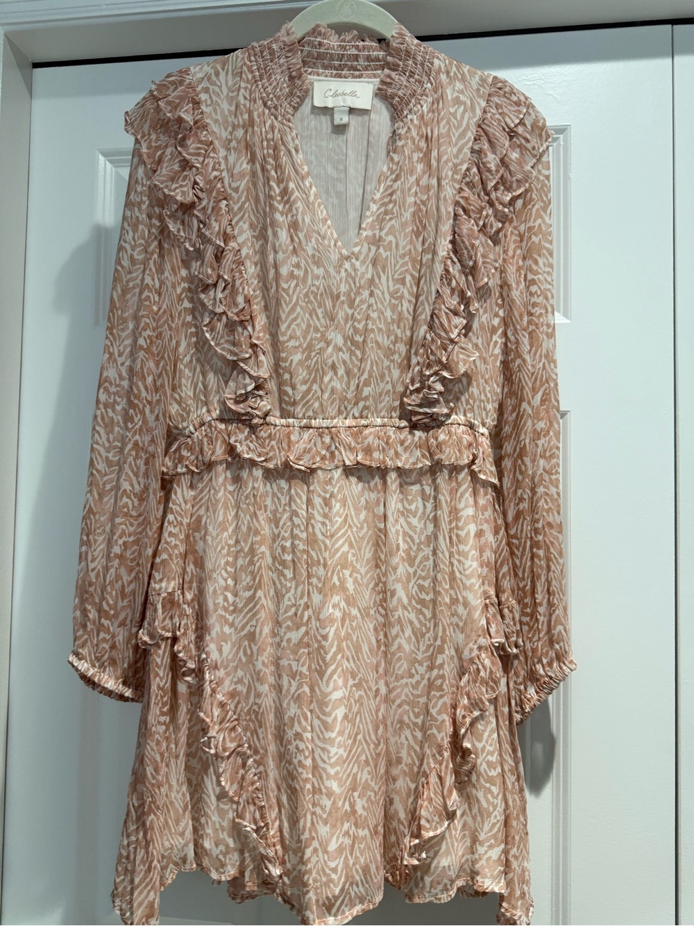 Cleobella Blush & Cream Ruffle V-Neck Mini Dress